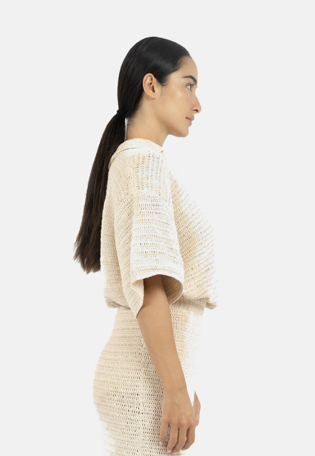 Sedona Crochet Polo Top Natural White