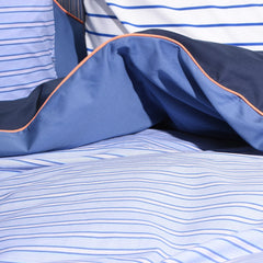 Cotton Percale Duvet Cover Set Blue Shirt Stripe
