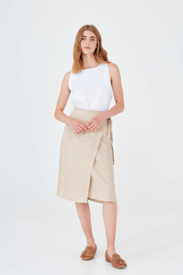 Wrap Style Linen Skirt