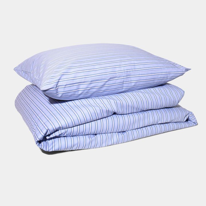 Homehagen - Cotton Percale Duvet Cover Set Blue Shirt Stripe