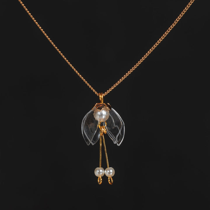  - Clear Lily Double Drop Necklace
