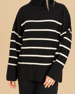 Utu Merino Wool Polo Knit Striped Black