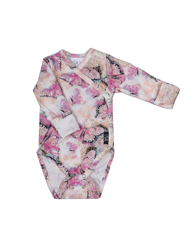 Long Sleeve Warp Body Rose Butterfly