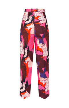 Veltelini Wide Leg Suit Trousers Pink Leaves