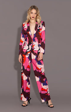 Veltelini Wide Leg Suit Trousers Pink Leaves