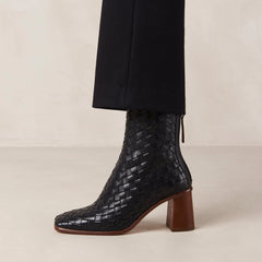 West Braided Leather Ankle Boots Black